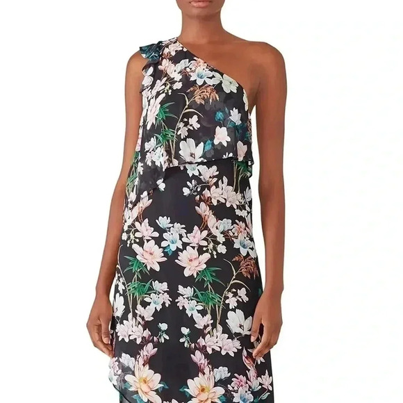 Slate + Willow Hudson Floral Maxi Asymmetrical Dress One Shoulder Black 0 - Picture 3 of 12